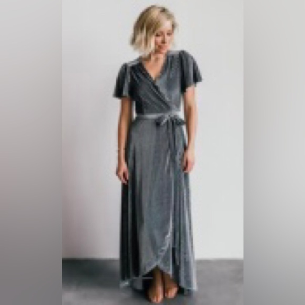Andi Ribbed Velvet Wrap Dress*-Pewter